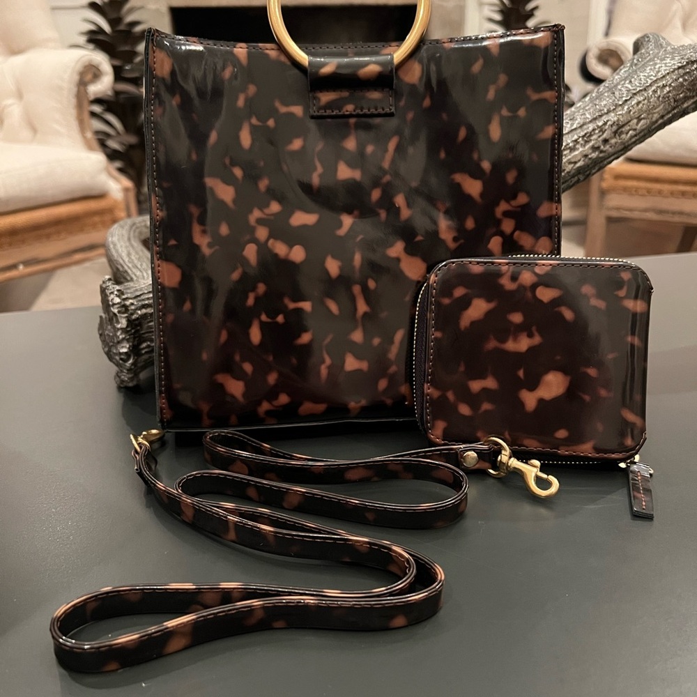 Ceri Hoover Simone Patent Leather Tortoise Crossbody Bag with Wallet